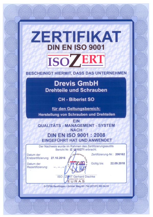 Zertifikat DIN EN ISO 9001:2008